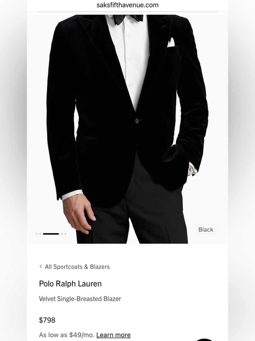 Black Velvet Men's Polo Ralph Lauren blazer